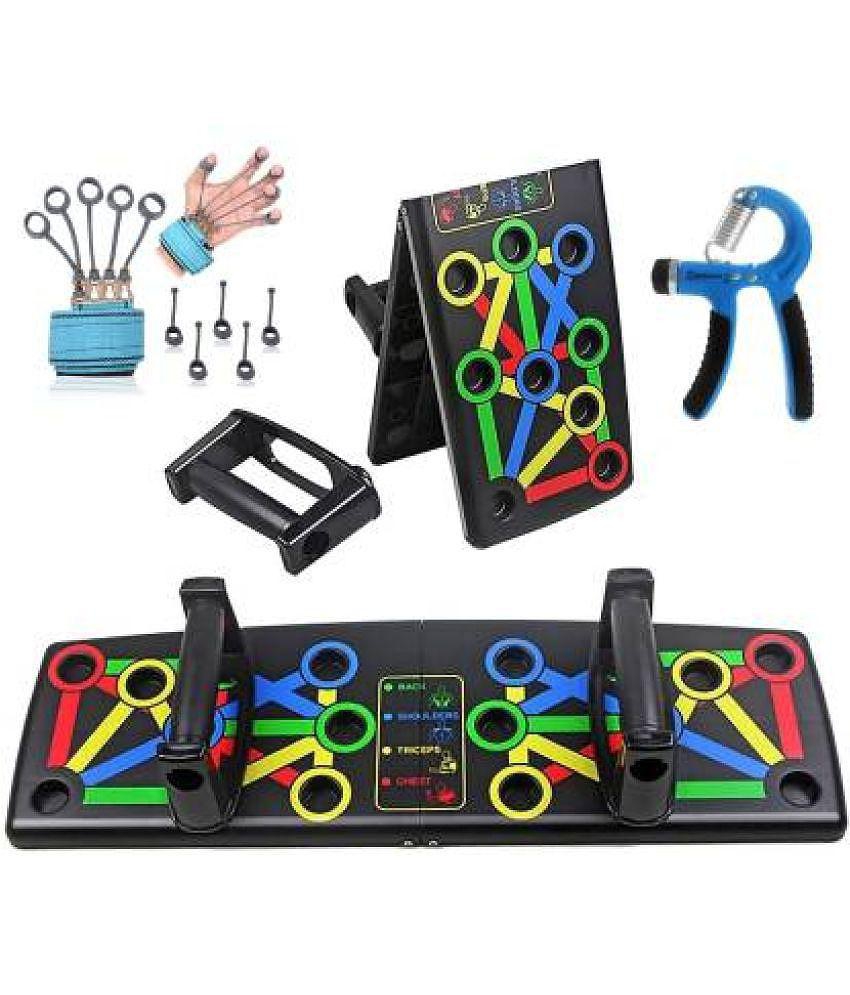 Oddish Push Up Board System, 15 in 1 AND HAND GRIP AND FINGER GRIPPER COMBO PACK Fitness Accessory Kit  - Blue