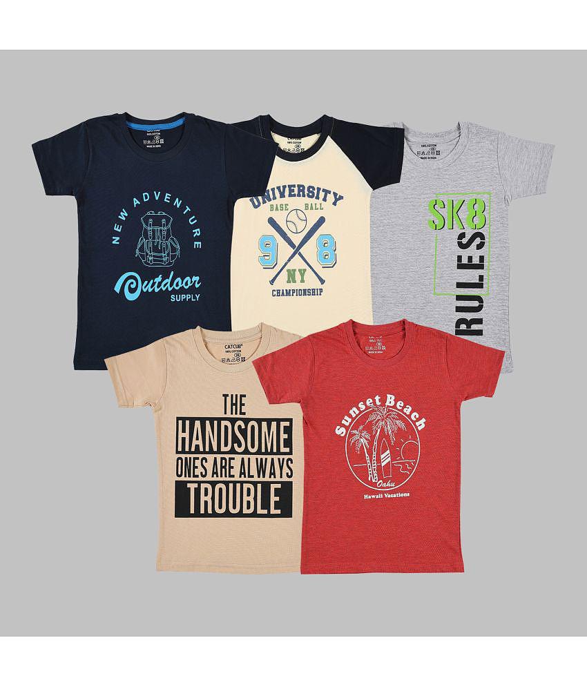 Modern Men CATCUB - Multicolor Cotton Blend Boy's T-Shirt ( Pack of 5 ) - None 2025 at ShopCircu