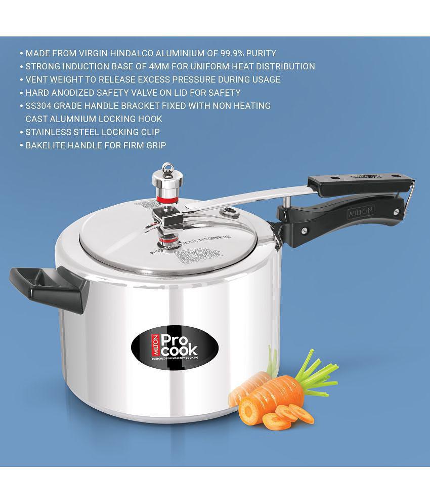 Milton Pro Cook Aluminium Induction Pressure Cooker With Inner Lid, 4 litre, Silver