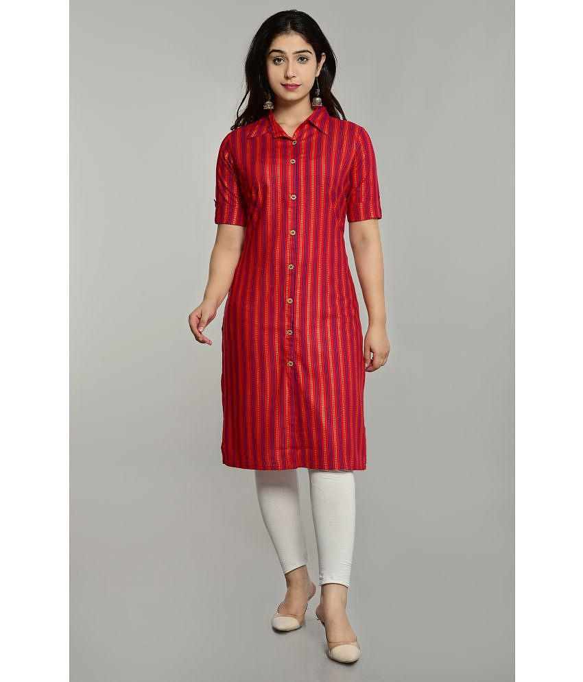 Glorious - Red Rayon Women's Front Slit Kurti ( Pack of 1 ) - M