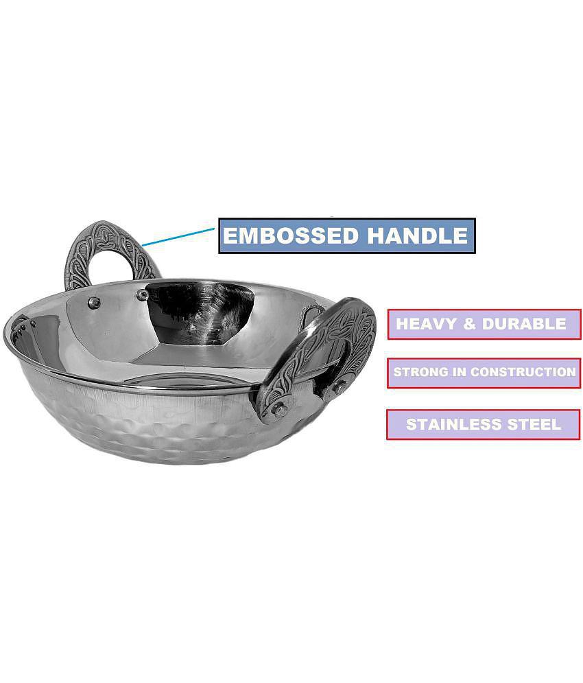 A & H ENTERPRISES Kadai for Serving Gravy daal Silver Serving Kadai ( Set of 1 )