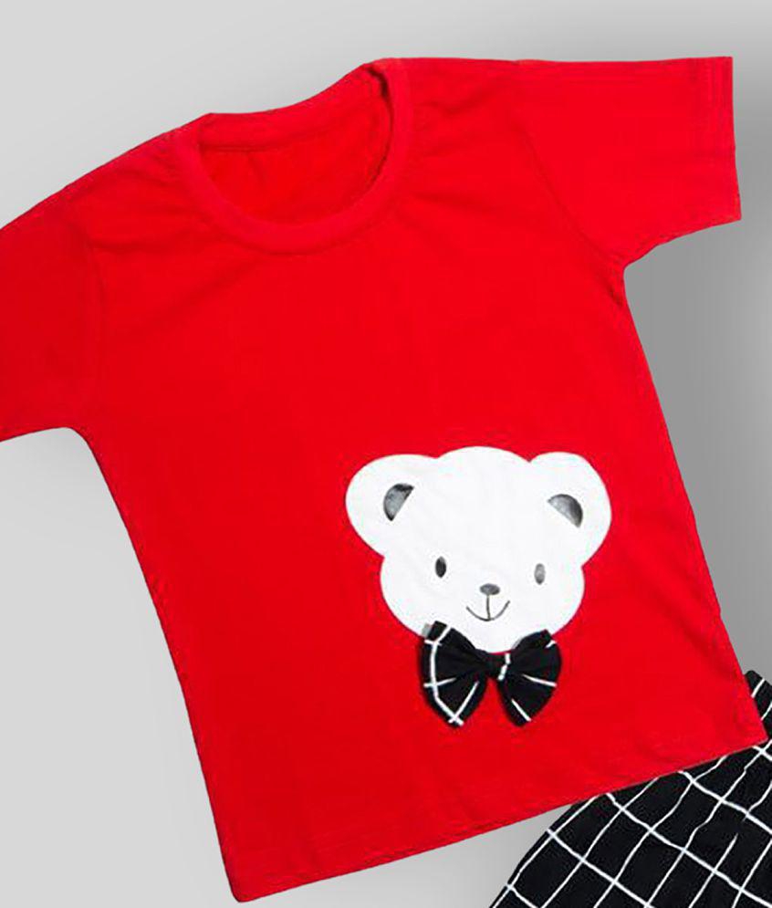 Elegant Men CATCUB - Red Cotton Blend T-Shirt & Shorts For Baby Boy ( Pack of 1 ) - None 2025 at