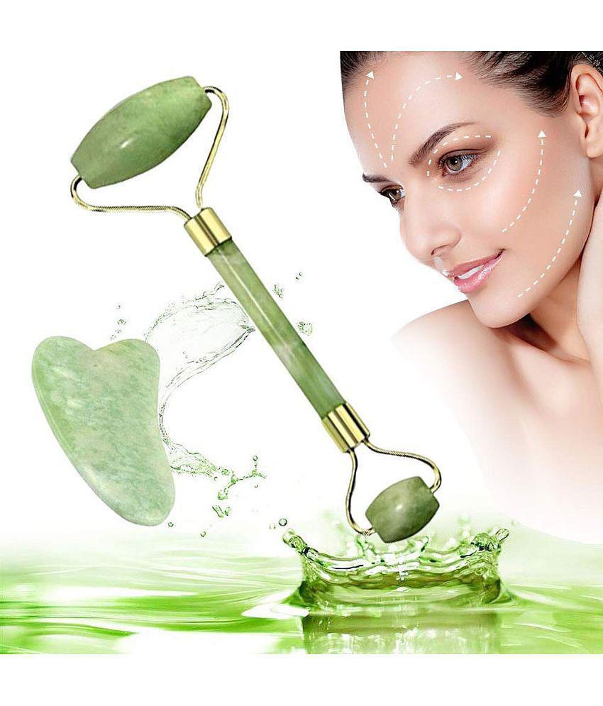 Gatih Face Roller Massager Jade Stone with Gua Sha Tool Himalayan Stone Natural Jade Face Massager Facial Beauty Roller