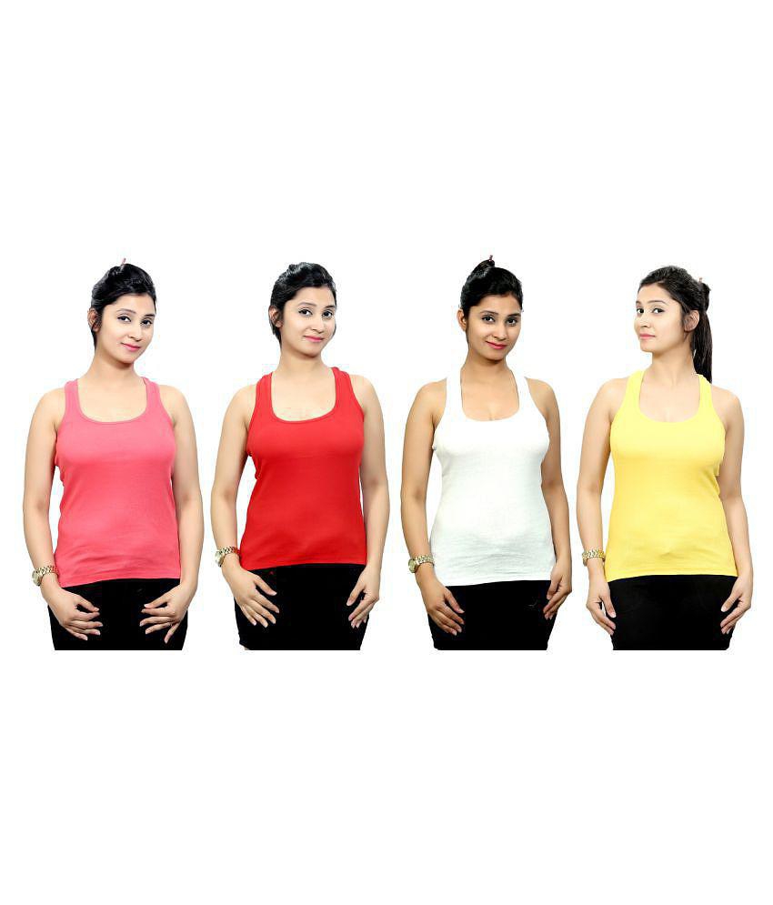 Q-rious Multi Color Cotton Lycra Camisoles - M