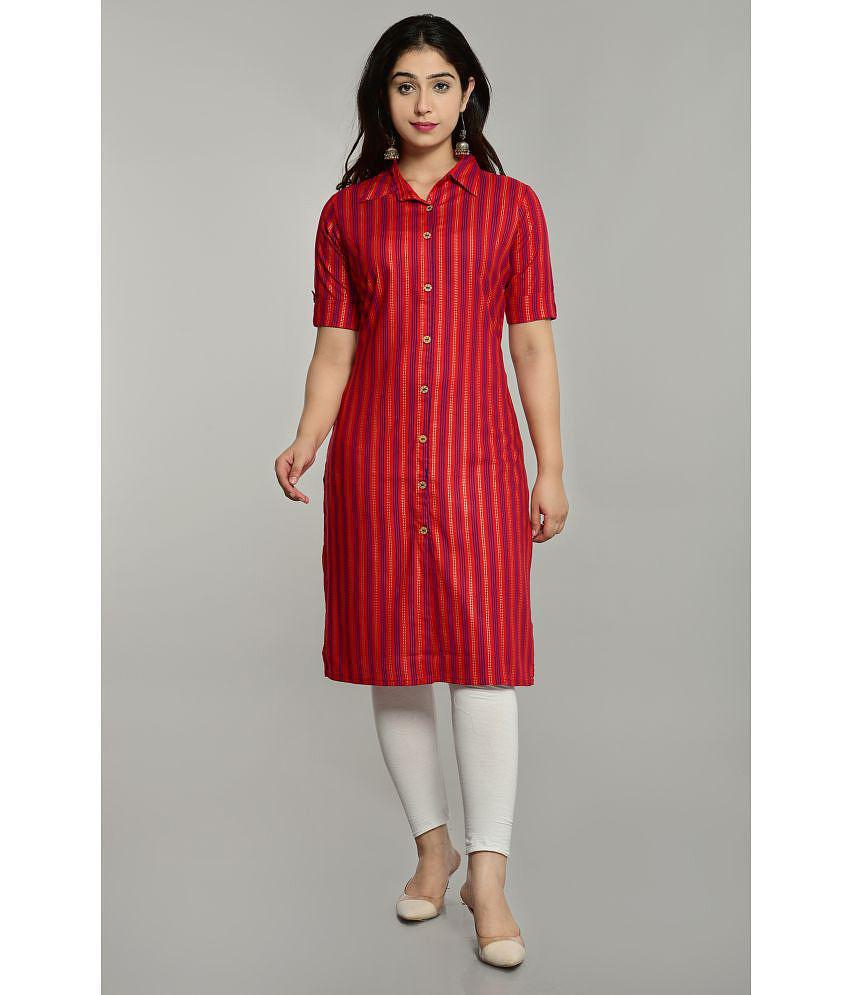 Glorious - Red Rayon Women's Front Slit Kurti ( Pack of 1 ) - XXL