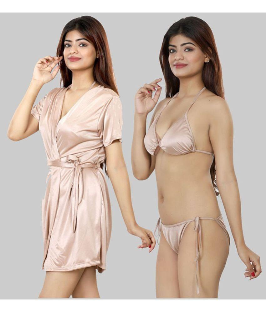 NIVCY - Beige Satin Women's Nightwear Robes ( Pack of 2 ) - None