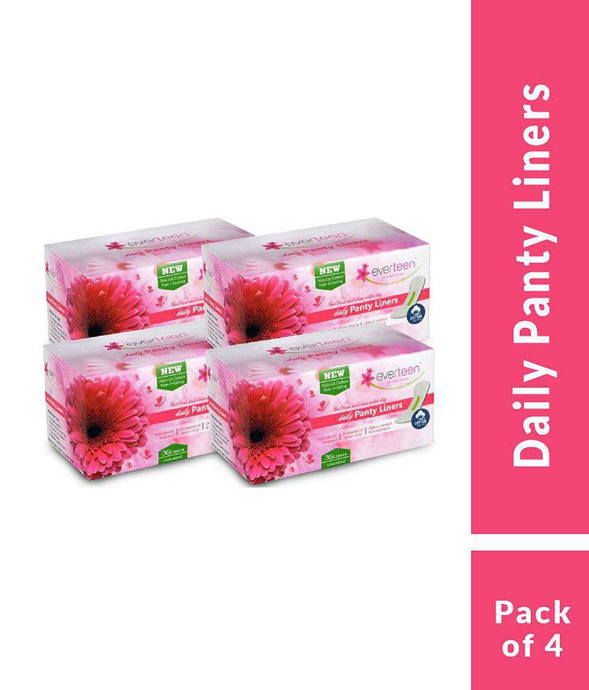 everteen Daily Panty Liners With Antibacterial Strip for Light Discharge & Leakage in Women - 4 Packs (36pcs Each)