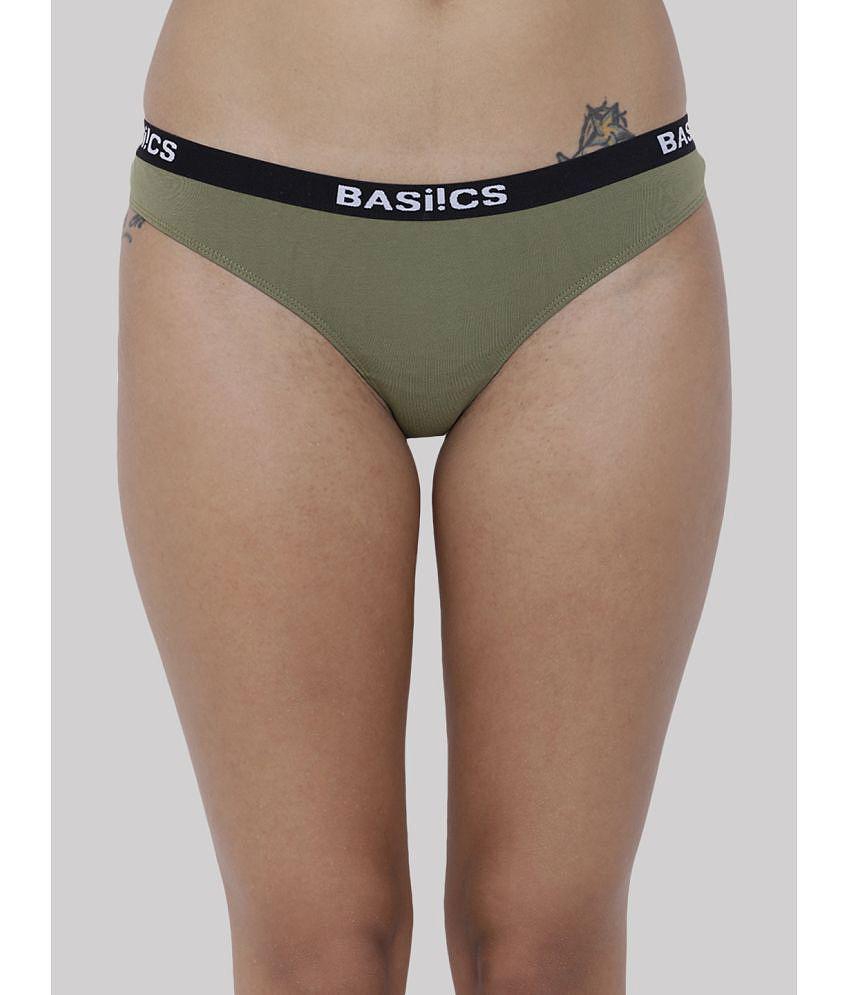 Premium Men BASIICS By La Intimo - Olive BCPBR08 Cotton Lycra Solid Women's Bikini ( Pack of 1 )