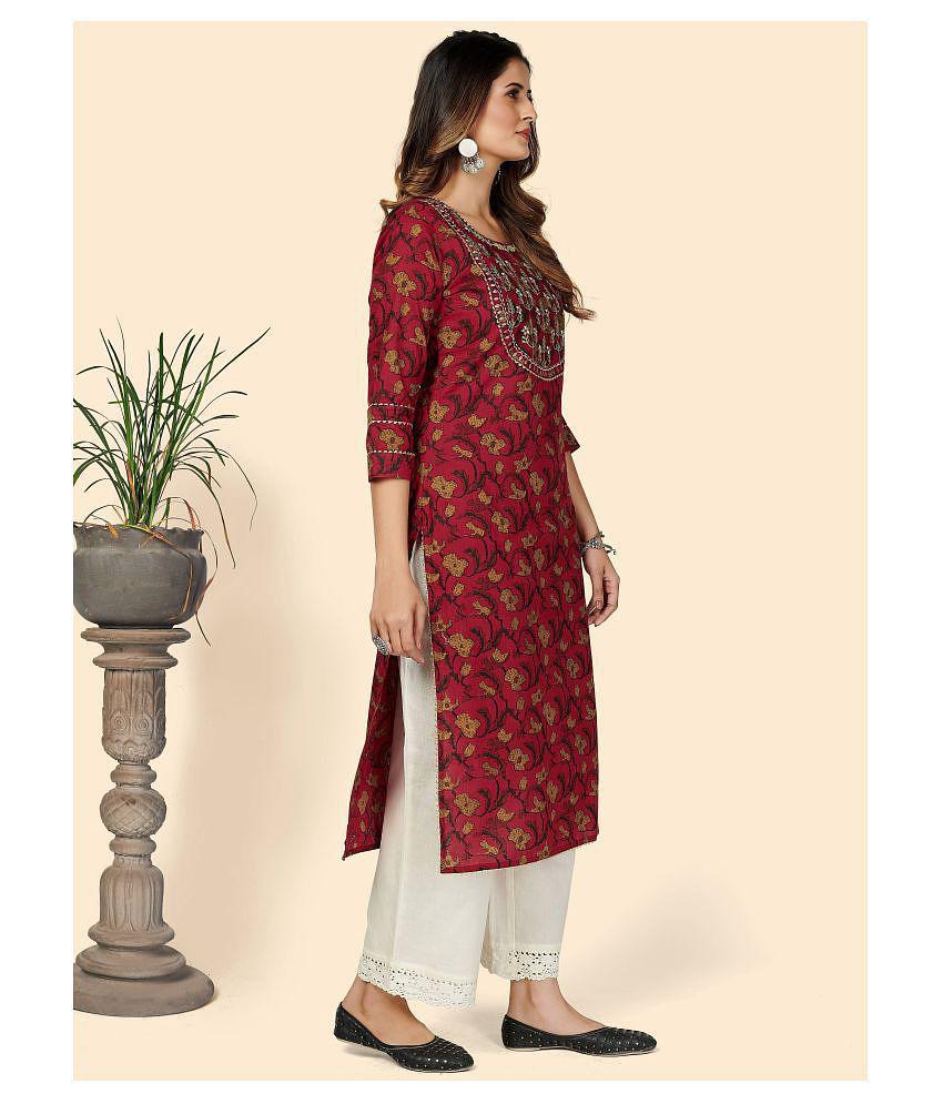 Buy Online Plo Vbuyz Red Cotton Straight Kurti - Single - XL