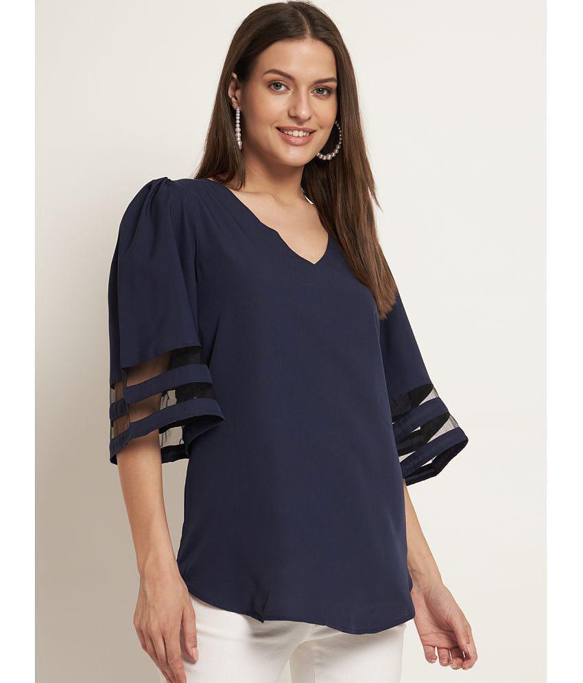 Curvydrobe Navy Blue Polyester Women's A-Line Top ( Pack of 1 ) - S, Navy Blue