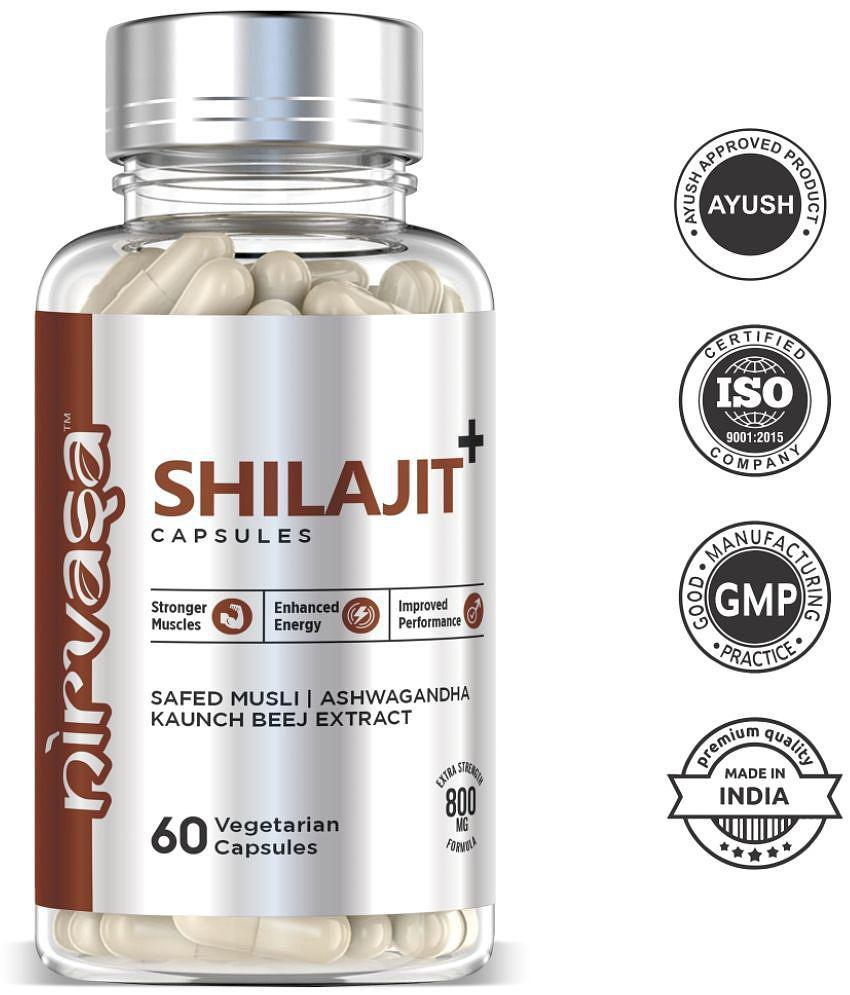 Nirvasa Pure Shilajit for Vigour & Vitality, enriched with Shilajit, Safed Mulsi, Aswagandha and Kaunch Beej Extract (2 X 60 Cap)