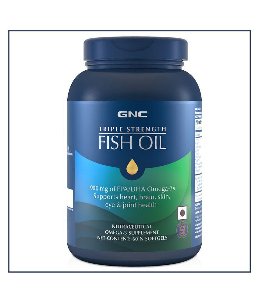 GNC Triple Strength Fish Oil Mini Omega 3 Capsules for Men & Women (900mg EPA & DHA)- 60 Softgels