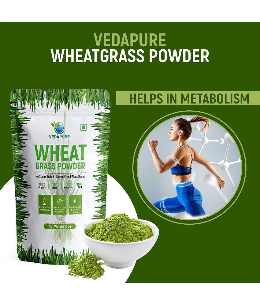VEDAPURE 100% Natural & Organic Wheatgrass Powder Helps in Immunity & Energy - 100gm (Pack of 1)