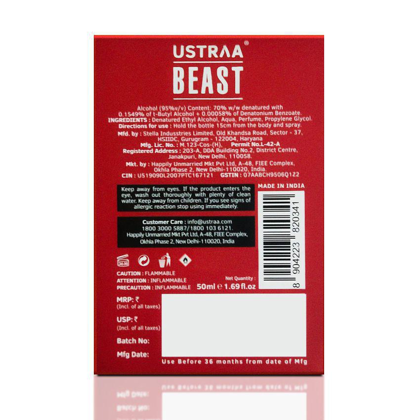 Ustraa - Beast EDT 50ml - Perfume for Men Eau De Toilette (EDT) For Men 50ml ( Pack of 1 )