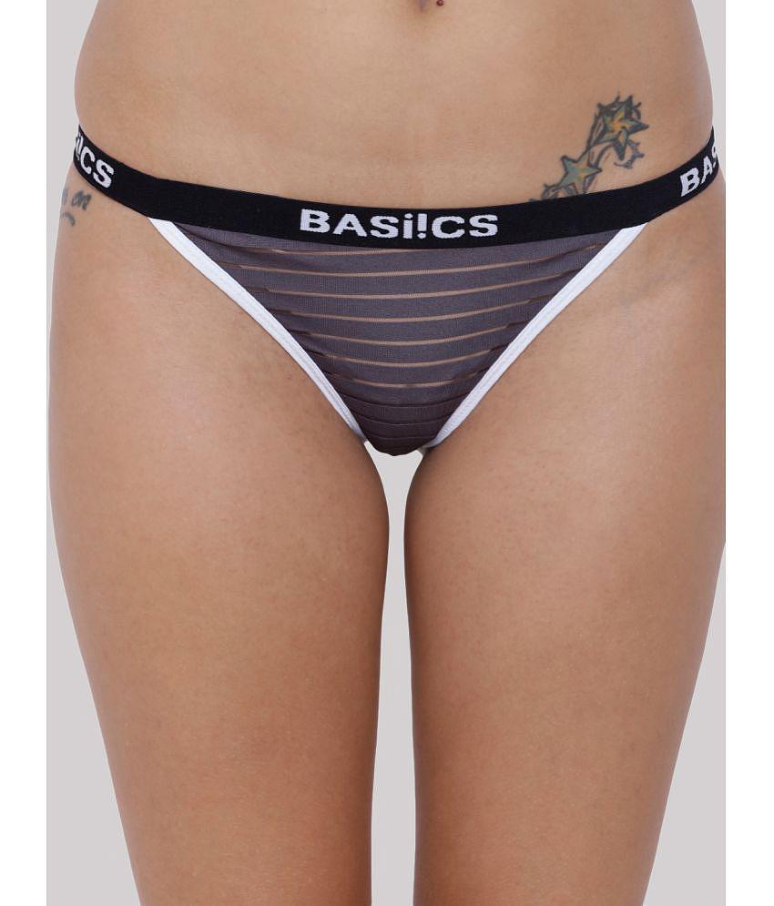Premium Men BASIICS By La Intimo - Charcoal BCPTH01 Polyester Striped Womens Crotchless ( Pack o