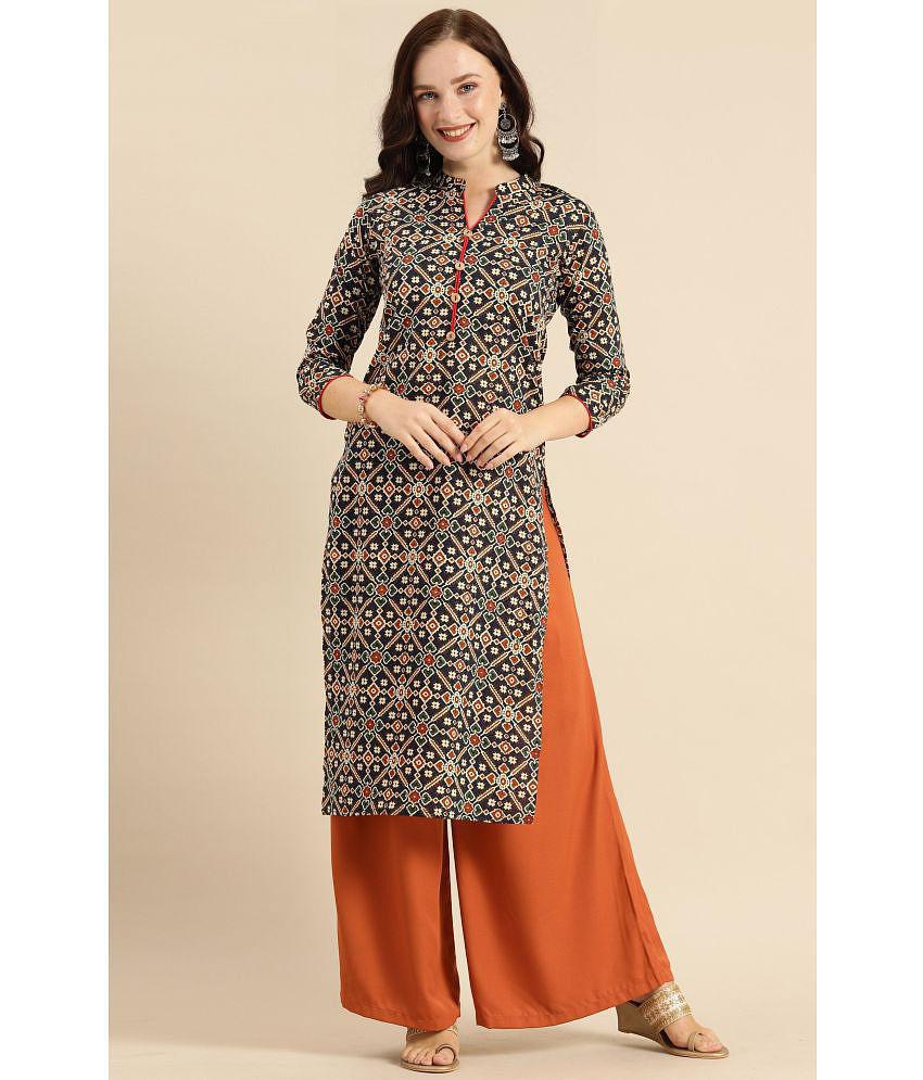 Rajnandini - Navy Blue 100% Cotton Women's Straight Kurti ( Pack of 1 ) - None