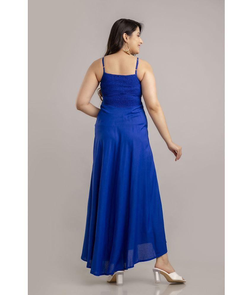 Best Men Frionkandy Rayon Embroidered Ankle Length Womens Fit & Flare Dress - Blue ( Pack of 1 )