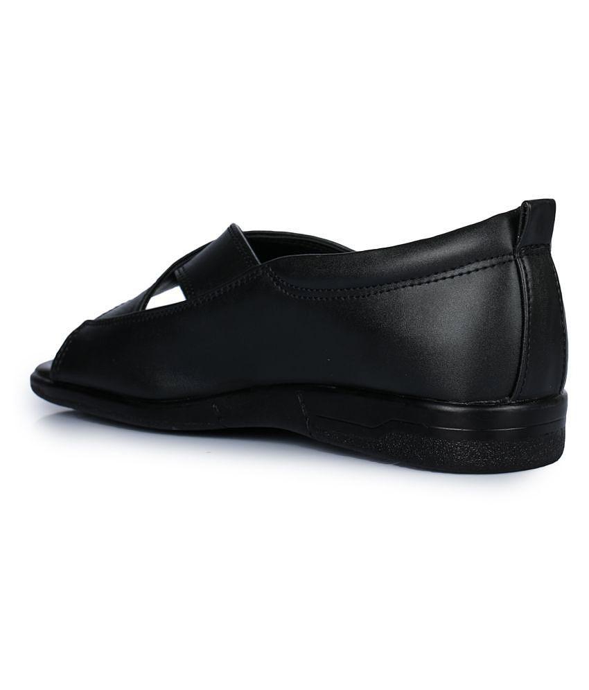 Top Men Liberty Black Faux Leather Floater Sandals - 10 2025 at ShopCircuit | ONDC