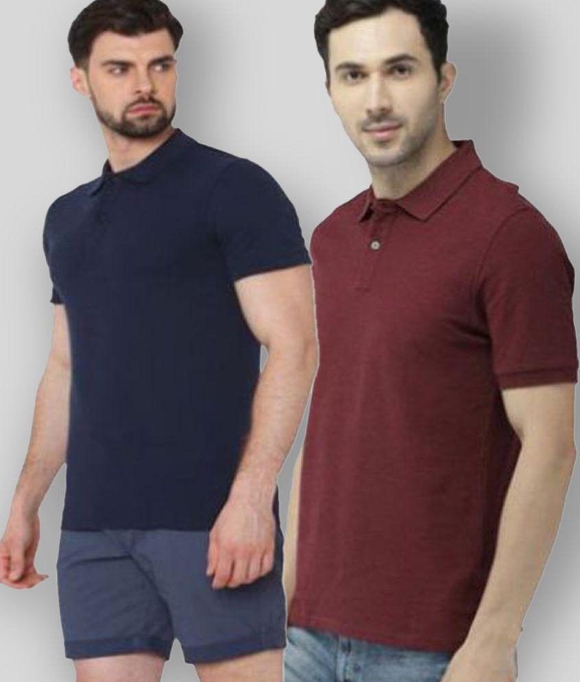 Elegant Women FASHION365 - Navy Blue Cotton Blend Slim Fit Men's Polo T shirt ( Pack of 2 ) - No