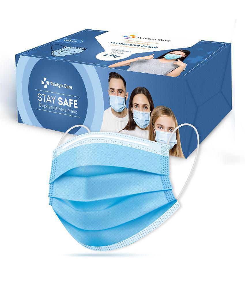 beatXP by Pristyn Care 3-Ply Disposable Mask with Nose Pin, Pack of 50-Blue