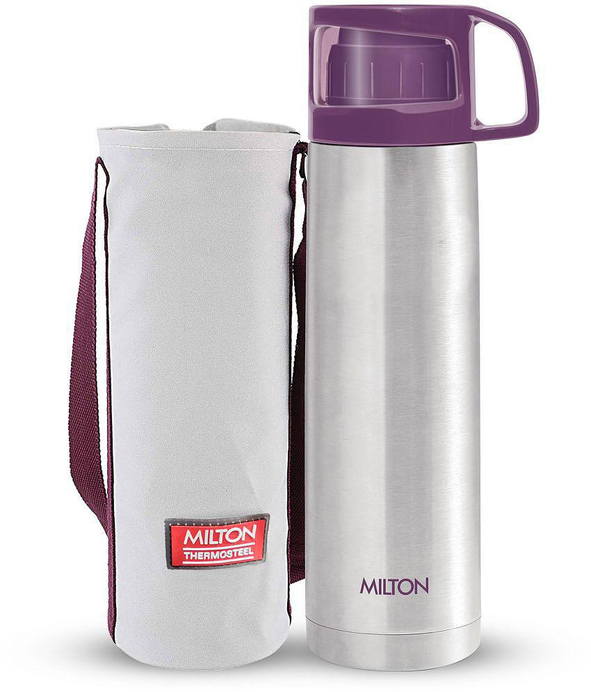 Milton Glassy 350 Thermosteel 24 Hours Hot and Cold Water Bottle with Drinking Cup Lid, 350 ml, Purple - Purple