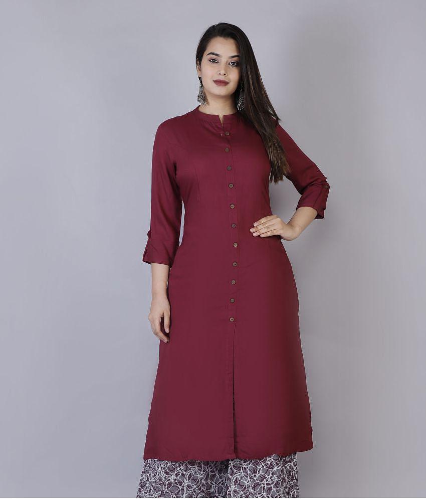 Doriya - Maroon Rayon Women's Front Slit Kurti - None