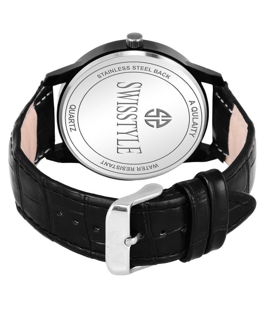 Swisstyle -  Black Leather Analog Men's Watch