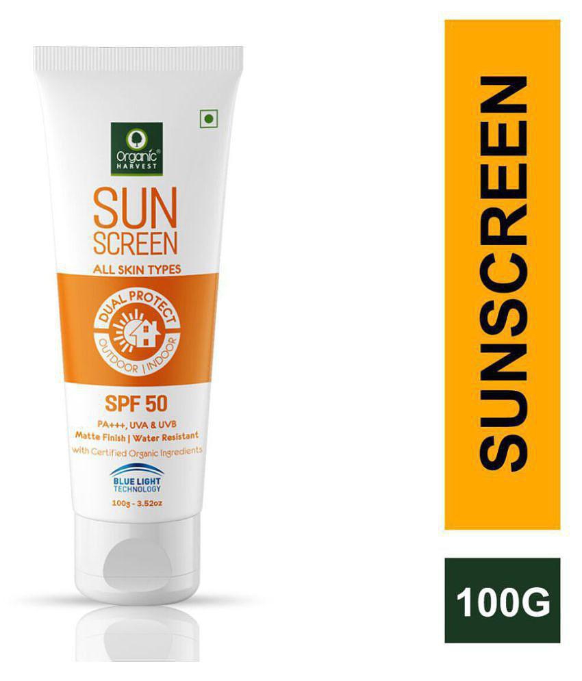 Organic Harvest Sunscreen SPF 50 All Skin with Blue Light Technology, Protects From Harmful UVA & UVB Rays, PA+++, Hydrates & Nourished Skin - 100gm