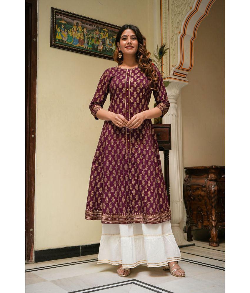 Buy Online Plo Yash Gallery Cotton Printed Anarkali Womens Kurti - Wine ( Pack of 1 ) - None