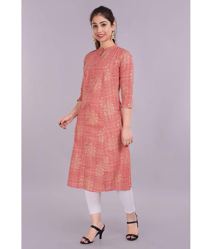 Glorious - Peach Cotton Blend Women's Front Slit Kurti ( Pack of 1 ) - M