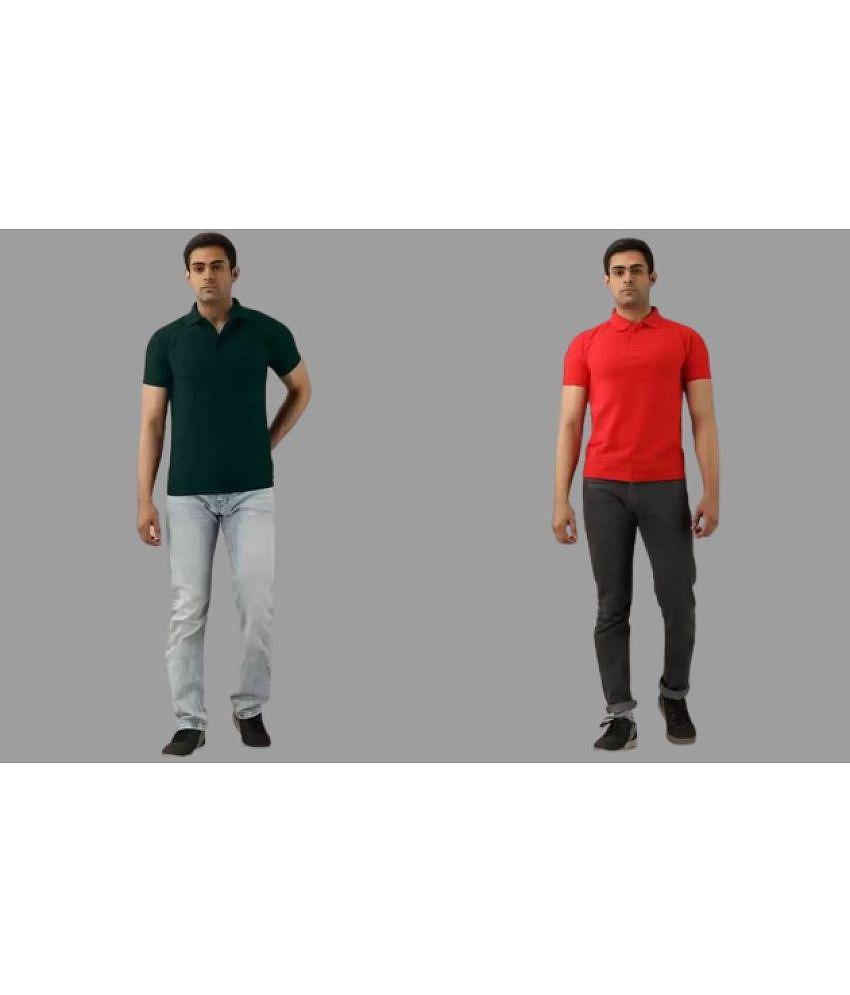 SKYRISE - Multicolor Cotton Blend Slim Fit Men's Polo T Shirt ( Pack of 2 ) - None