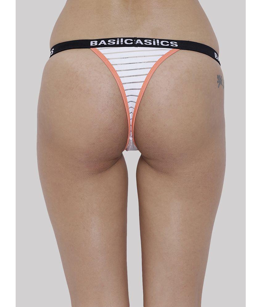 Chic Men BASIICS By La Intimo - White BCPTH01 Polyester Striped Womens Crotchless ( Pack of 1 ) 