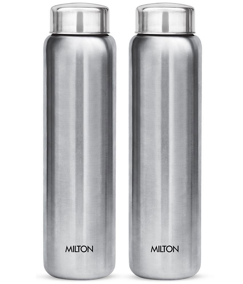 Milton Aqua 1000 Stainless Steel Water Bottle, Set of 2, 950 ml Each, Silver | 100% Leak Proof | Office Bottle | Gym Bottle | Home | Kitchen | Hiking | Treking Bottle | Travel Bottle - Silve