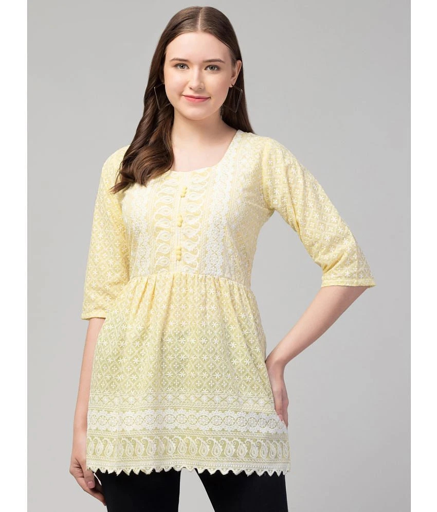 Buy Online Plo OMAYA Cotton Printed A-line Womens Kurti - Yellow ( Pack of 1 ) - None