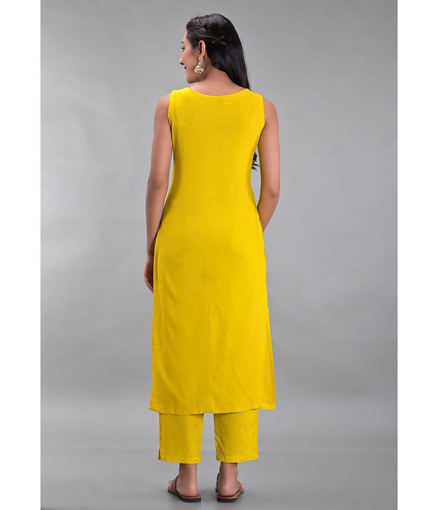 Buy Online Plo Maquien - Yellow Straight Rayon Women's Stitched Salwar Suit ( Pack of 1 ) - None