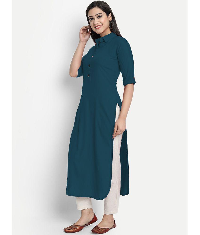 Buy Online Plo CARTSHOPY - Blue Rayon Women's Straight Kurti ( Pack of 1 ) - None