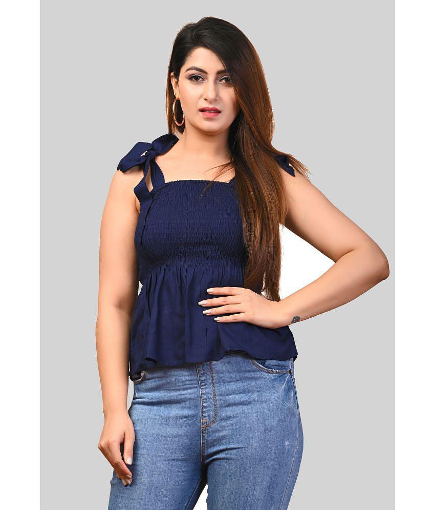 Stylish Men Frionkandy - Navy Blue Rayon Women's Peplum Top ( Pack of 1 ) - None 2025 at ShopCir