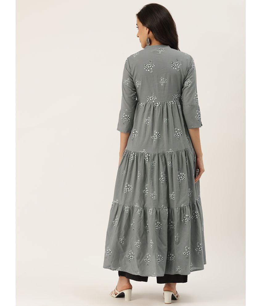 Affordable Men HISHAM - Grey Cotton Blend Women's Tiered Flared Kurti ( Pack of 1 ) - None 2025 
