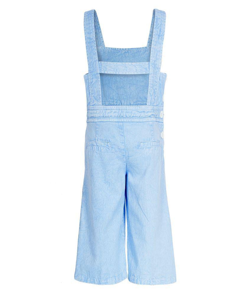 Naughty Ninos - Light Blue Cotton Girls Dungarees ( Pack of 1 ) - None