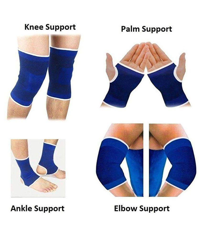 NJ STAR Ankle, Elbow, Palm, Knee Support Braces for Surgical and Sports Activity Like Hockey, Bike, Crossfit and Provides Relief. (Ankle Elbow Palm Knee Combo) - Blue