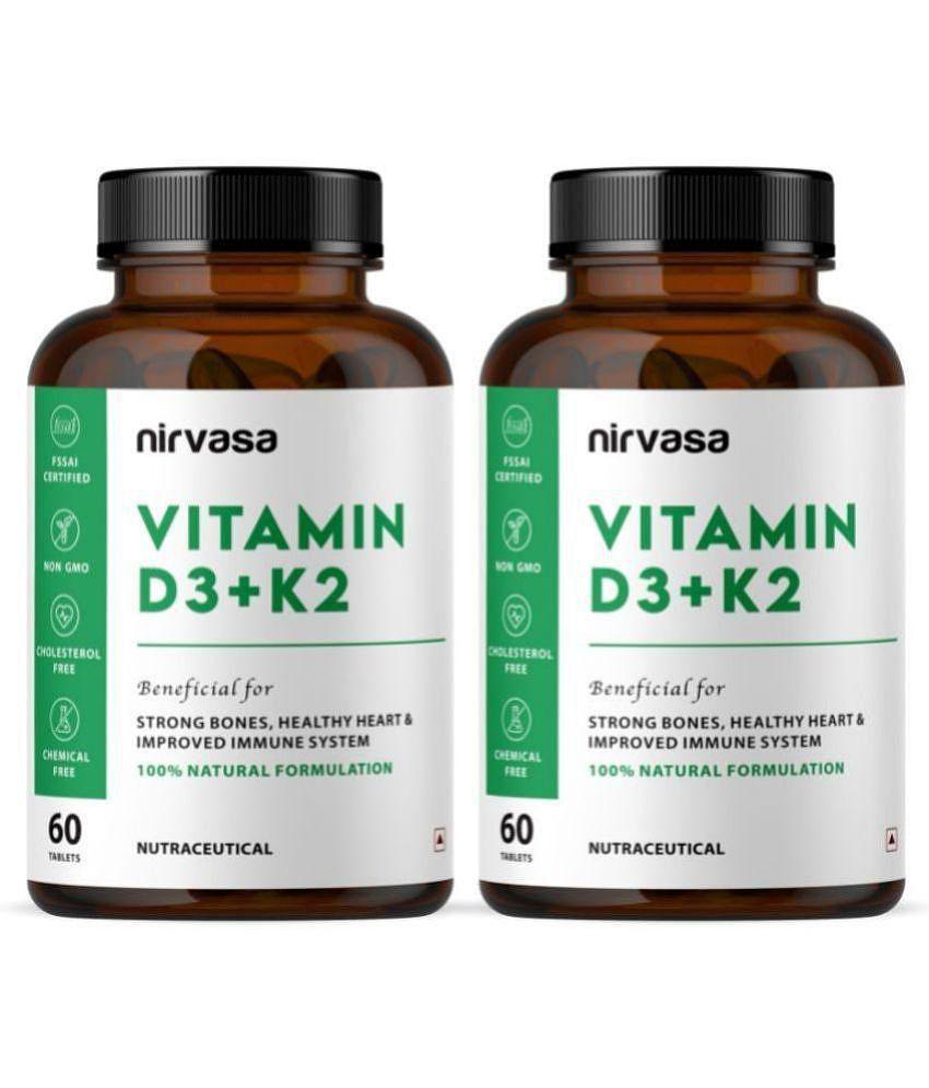 Nirvasa Vitamin D3 + K2 Tablets with Calcium Carbonate & Vitamin K2 60 Tablets (Pack of 2)