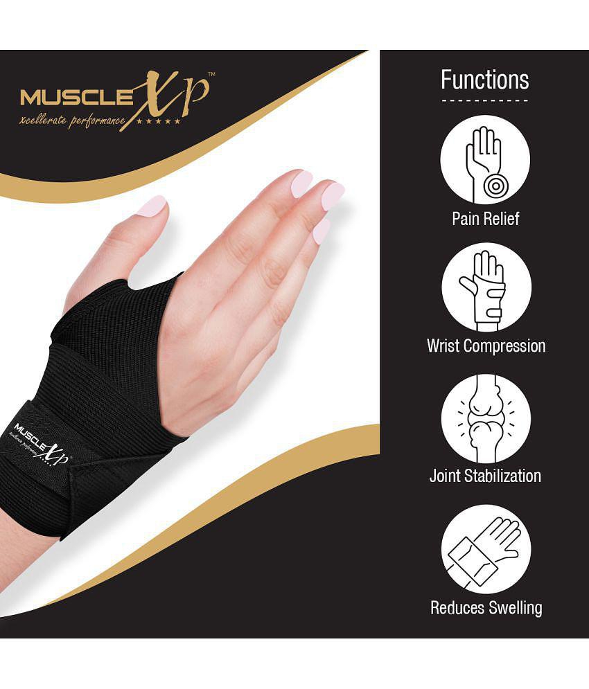 MuscleXP DrFitness+ Wrist Brace with Thumb Support For Men & Women, Gym & Workout, Sports Injury & Wrist Pain, Hands & Palms Compression - Black