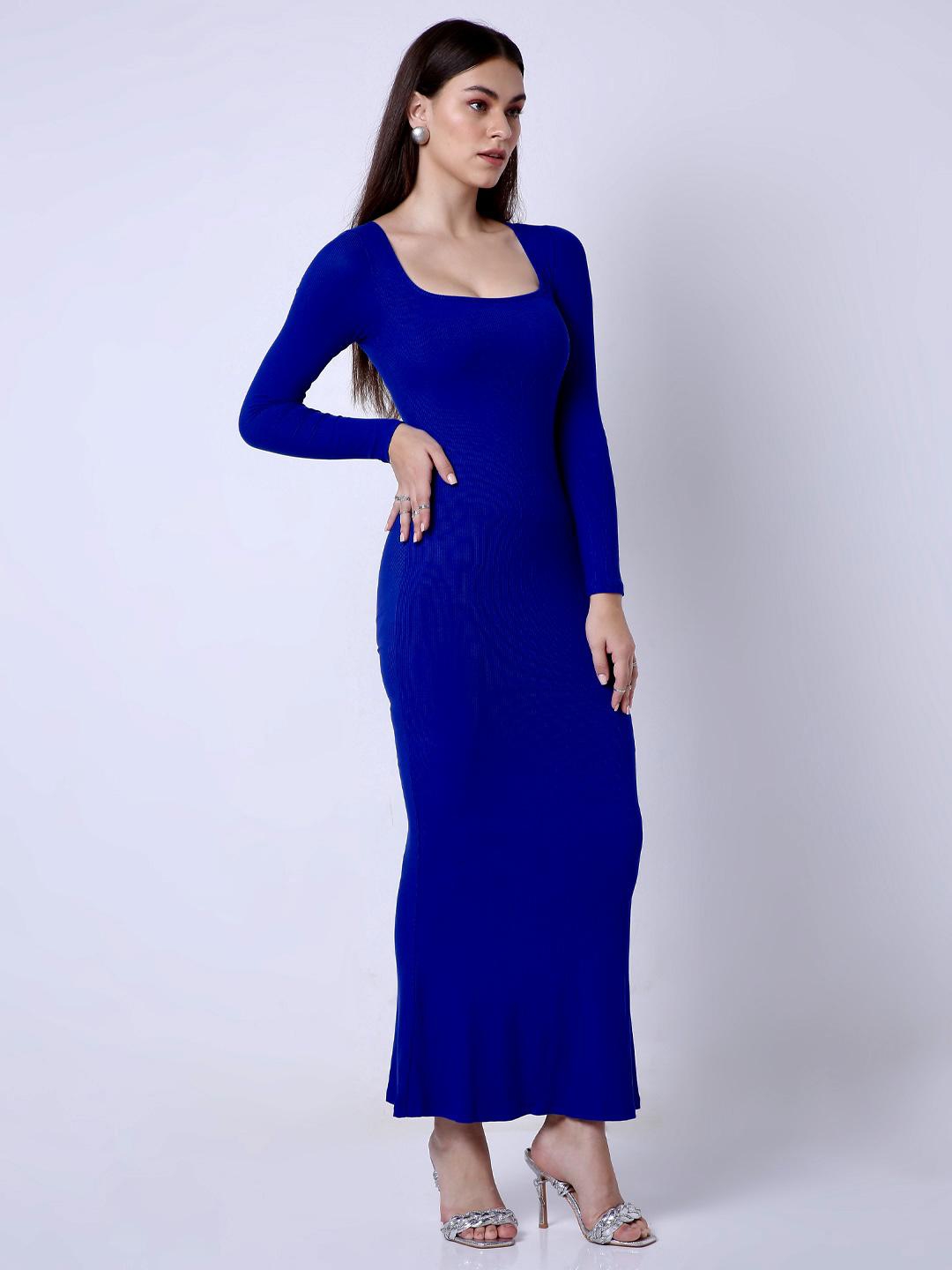 Built in Bra And Shapewear Blue Full Sleeves Dress