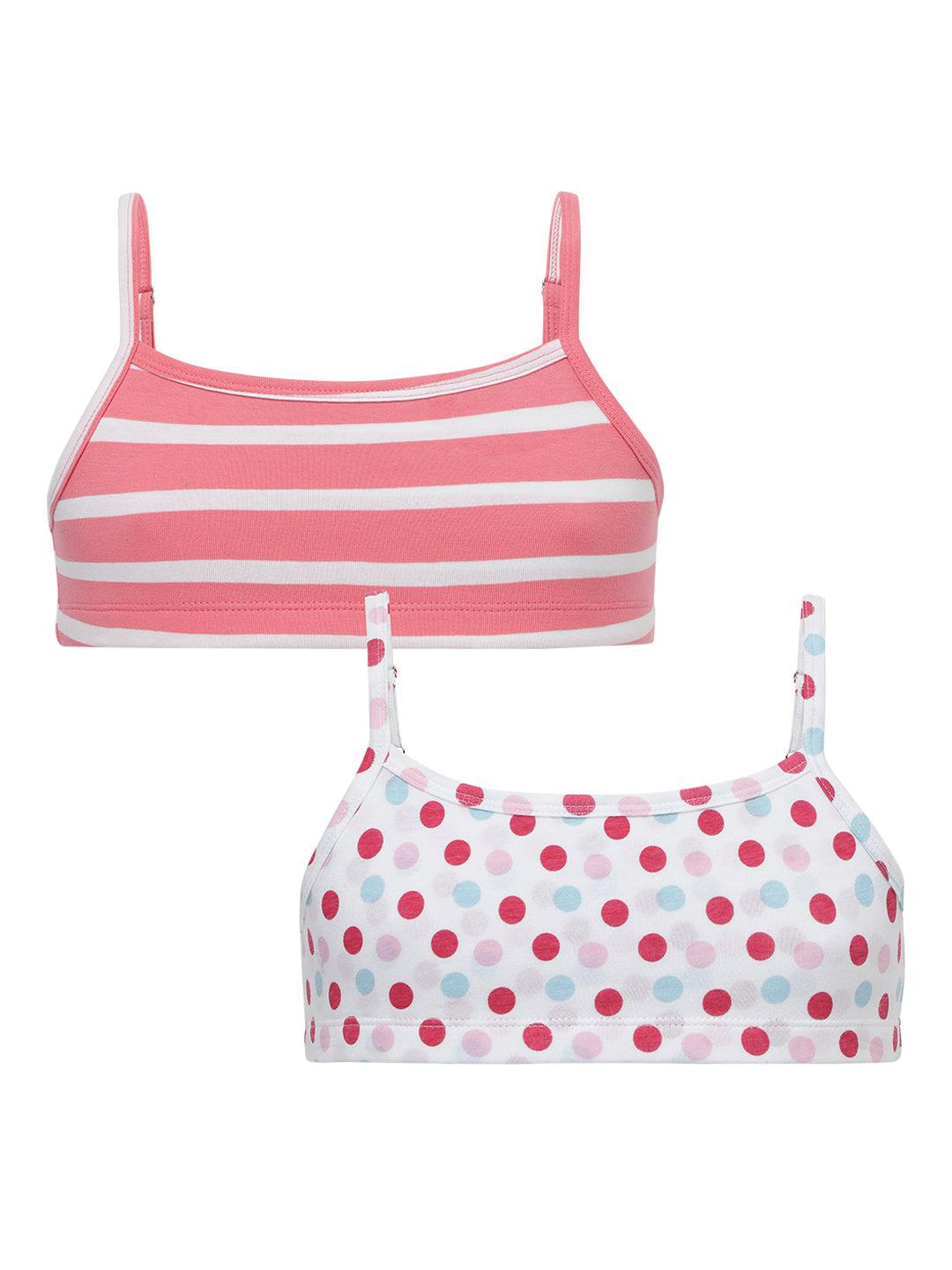 Girls Beginners Bra Polka Dotted & Stripe Printed Pack of 2-9-10 Y