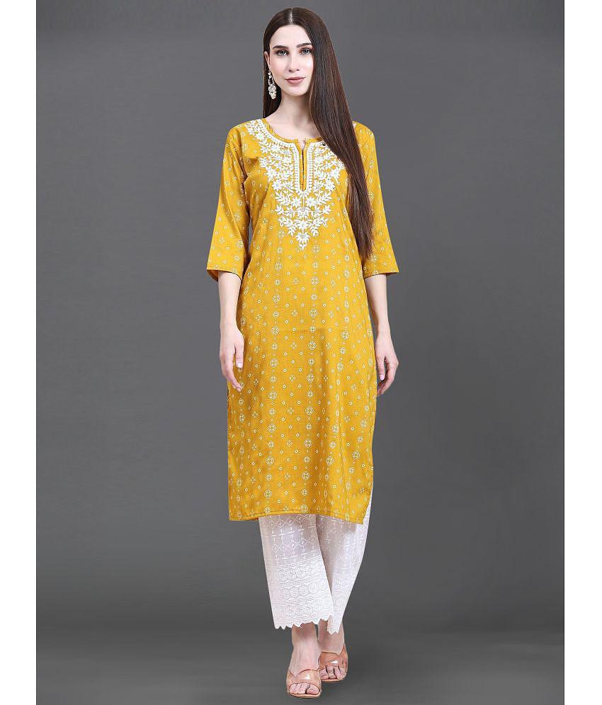 Buy Online Plo UB WOLF - Mustard Cotton Women's Straight Kurti ( Pack of 1 ) - None