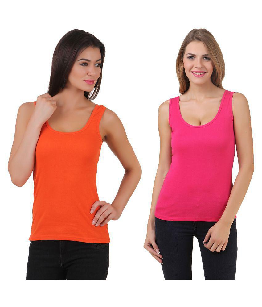 Q-rious Multi Color Cotton Lycra Camisoles - L