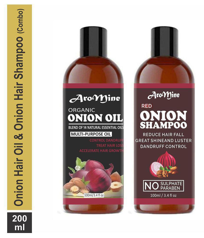 Aromine Onion Oil & RED Onion Shampoo  For Hair Fall Control, Growth Shampoo 200 mL Pack of 2