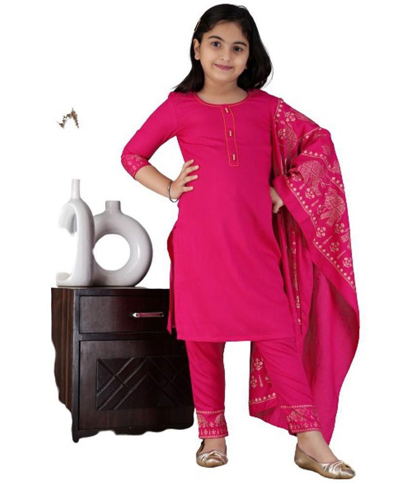 Itemzon Pink Viscose Girls Kurta and Pant Set ( Pack of 1 ) - None