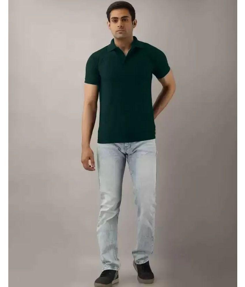 Exclusive Men SKYRISE - Dark Green Cotton Blend Slim Fit Men's Polo T Shirt ( Pack of 1 ) - None