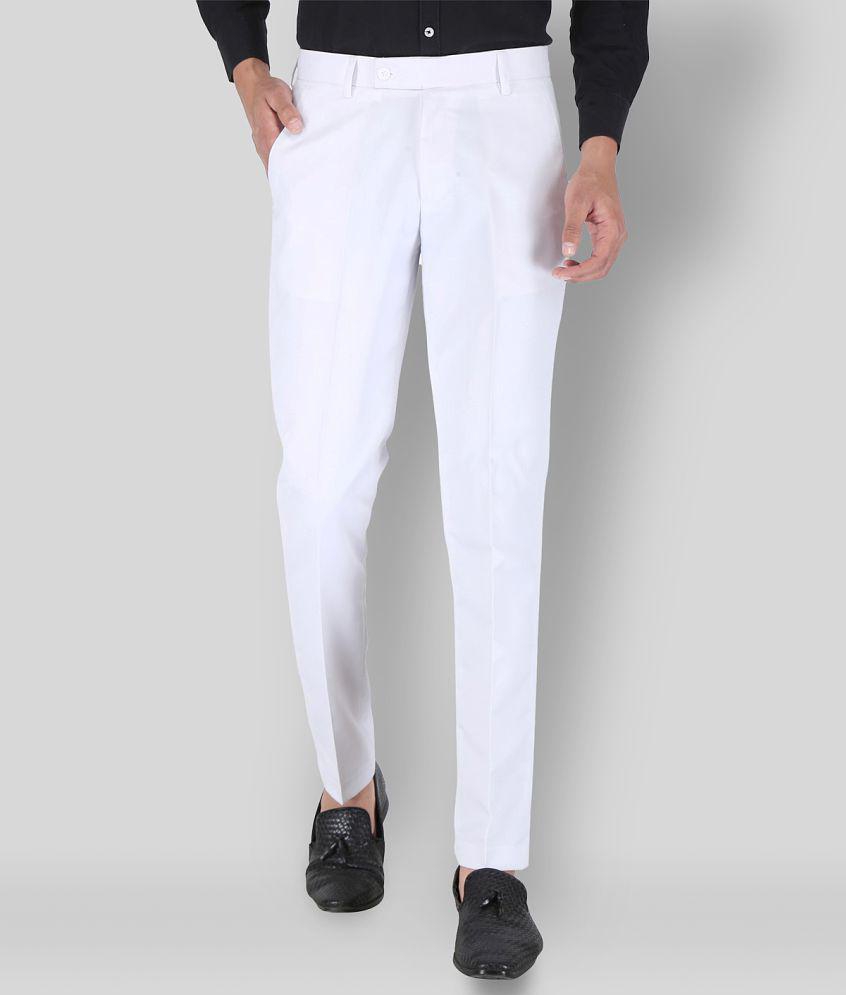 Playerz - White Polycotton Slim - Fit Men's Trousers ( Pack of 1 ) - None